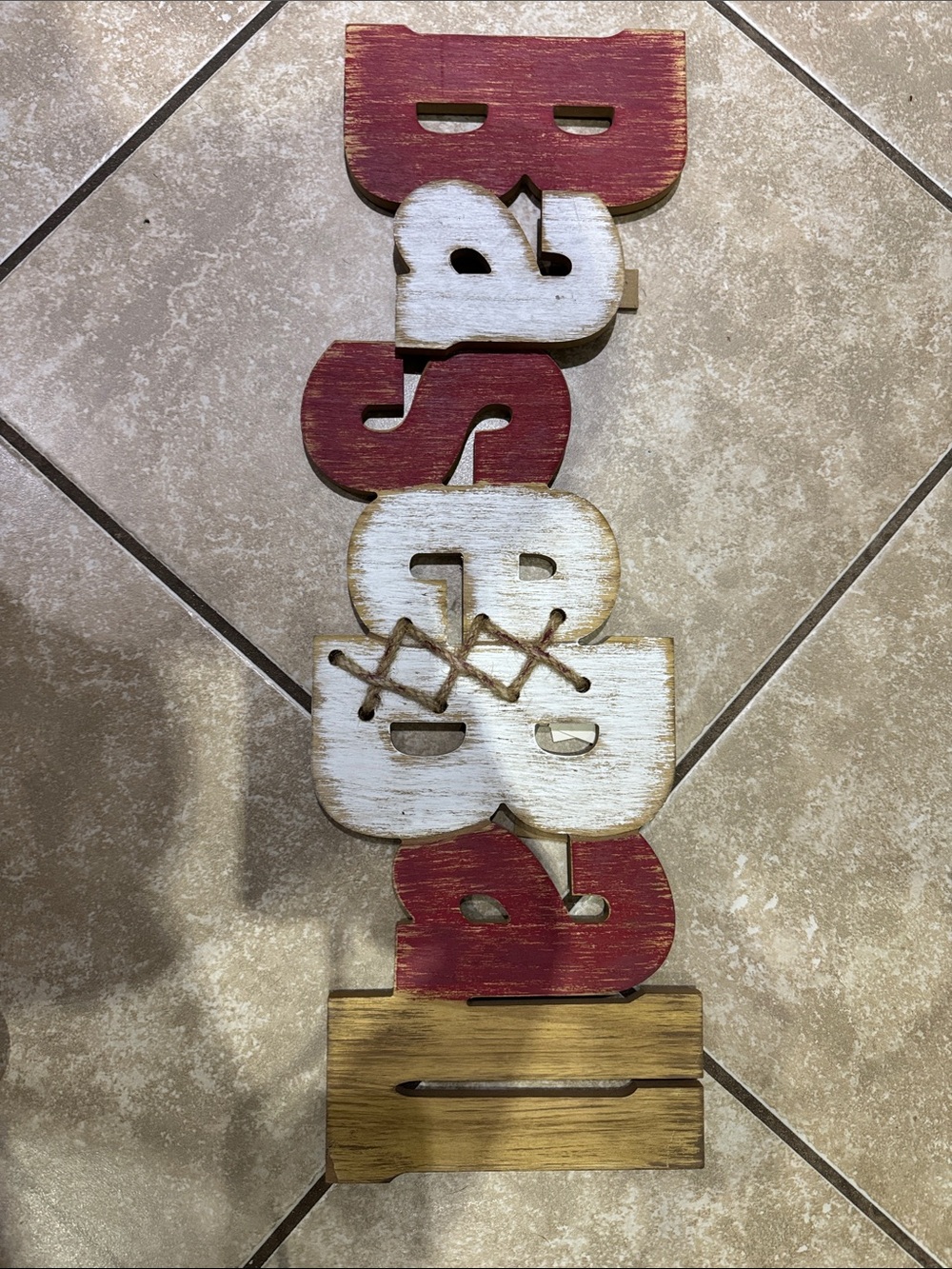 Rustic Red and White 'Blessed' Wooden Wall Decor - Unbranded